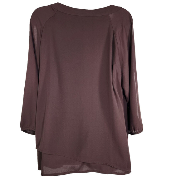 Chico's Womens Top Size 1 Medium Brown Asymmetrical Hem Grommet Cold Shoulder - Picture 2 of 14